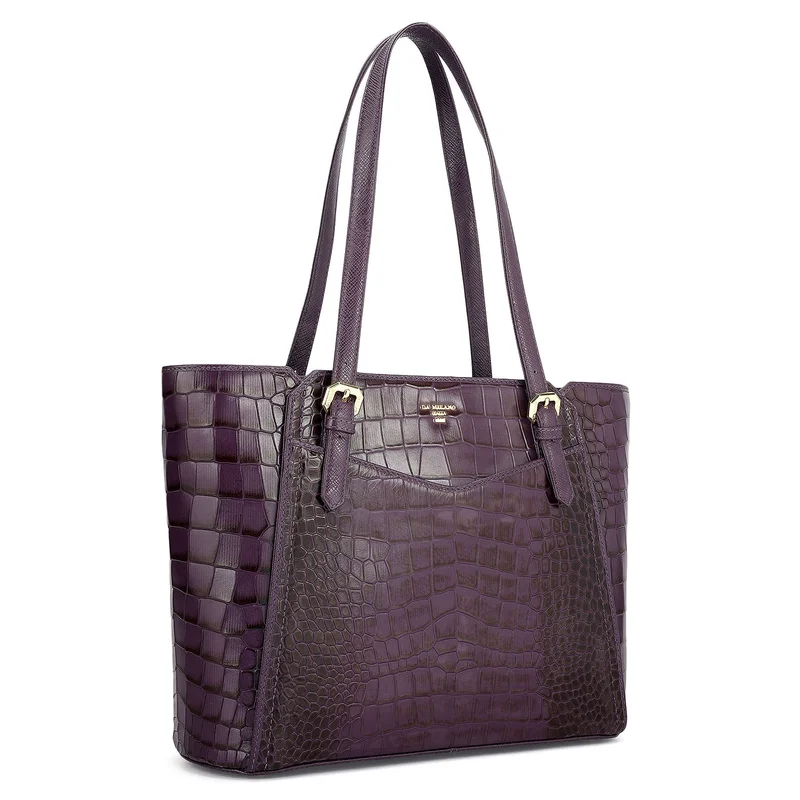 Da Milano Medium Croco Leather Tote - Grapevine